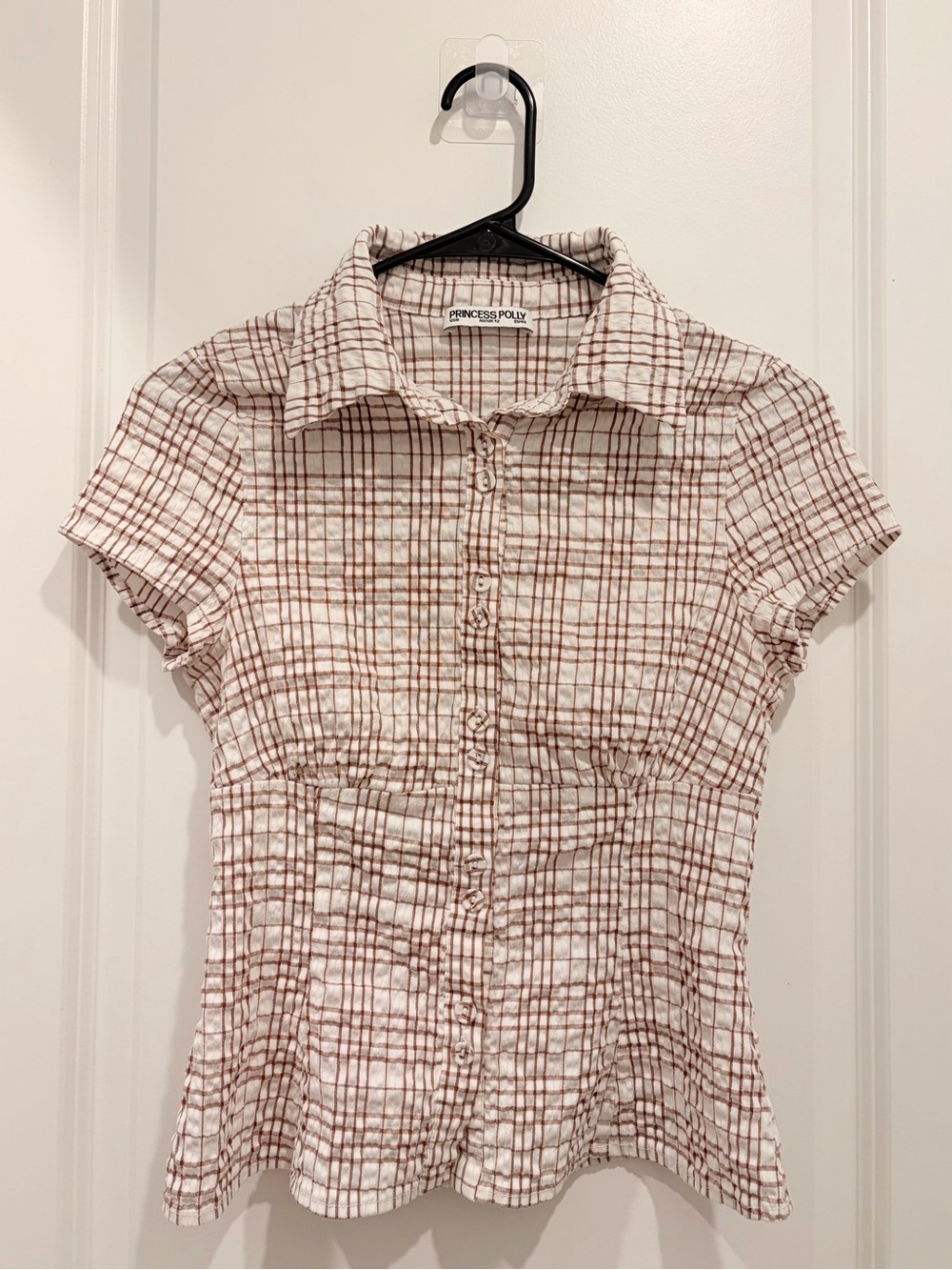 Princess Polly Cottesloe Blouse Top Brown Check